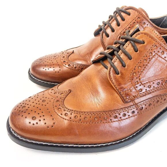 Nunn Bush Nelson Cognac Leather Wingtip Oxfords Sz 7M - Picture 3 of 8